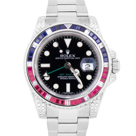 MINT Rolex GMT-Master II DIAMOND SAPPHIRE RUBY 40mm Black Watch 116710 LN