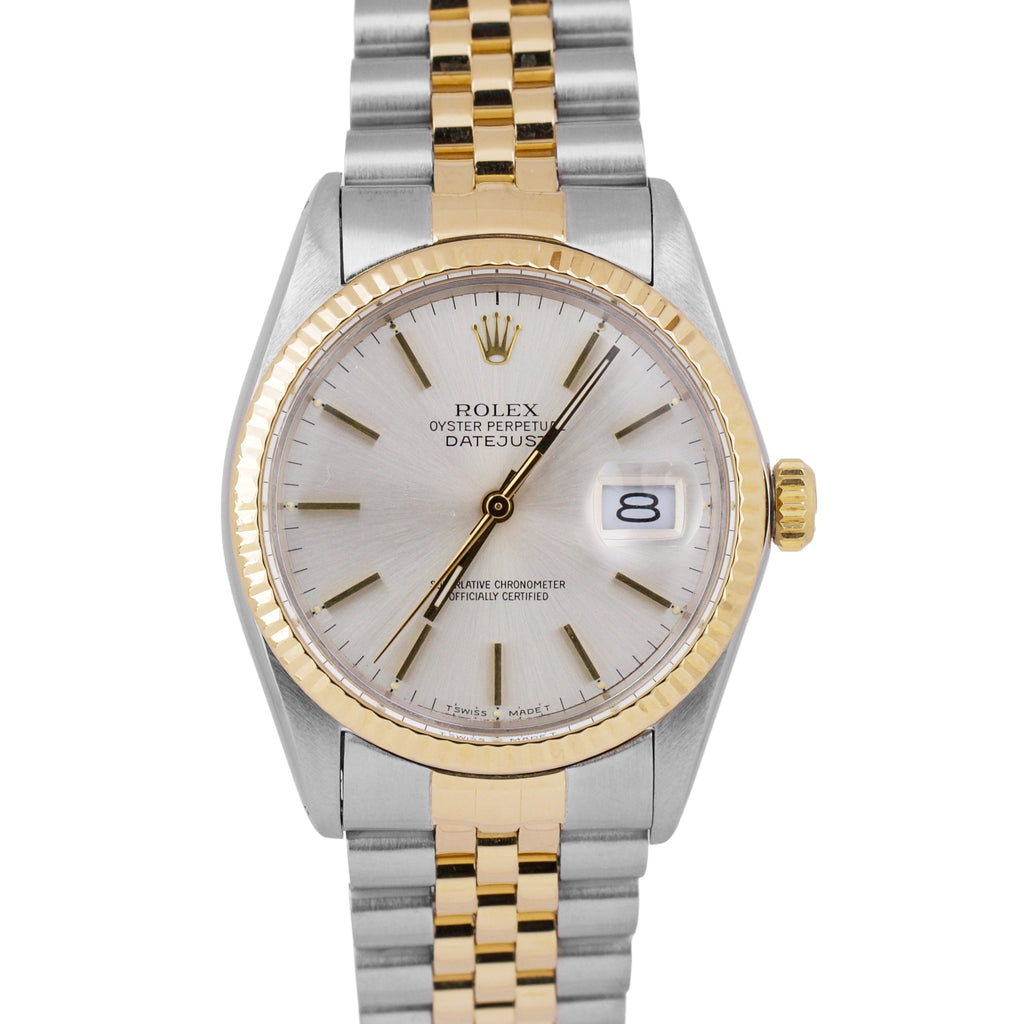 Rolex DateJust 36mm SILVER 18K Yellow Gold Fluted Stainless Steel JUBILEE 16013
