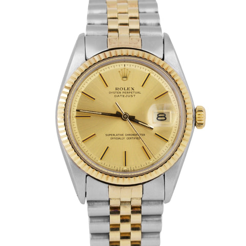 Rolex DateJust 36mm Two-Tone SIMGA DIAL Champagne Gold Steel JUBILEE Watch 1601