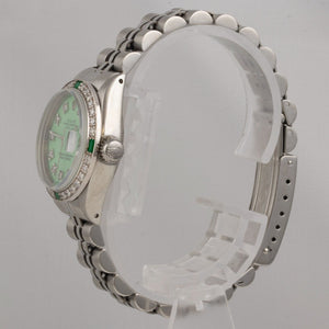 1978 Rolex Datejust 6916 Stainless Steel Green Emerald Diamond 26mm Ladies Watch