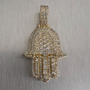 14k Yellow Gold Diamond Hamsa Hand of Fatima Charm Pendant 2.50ctw 13.9g