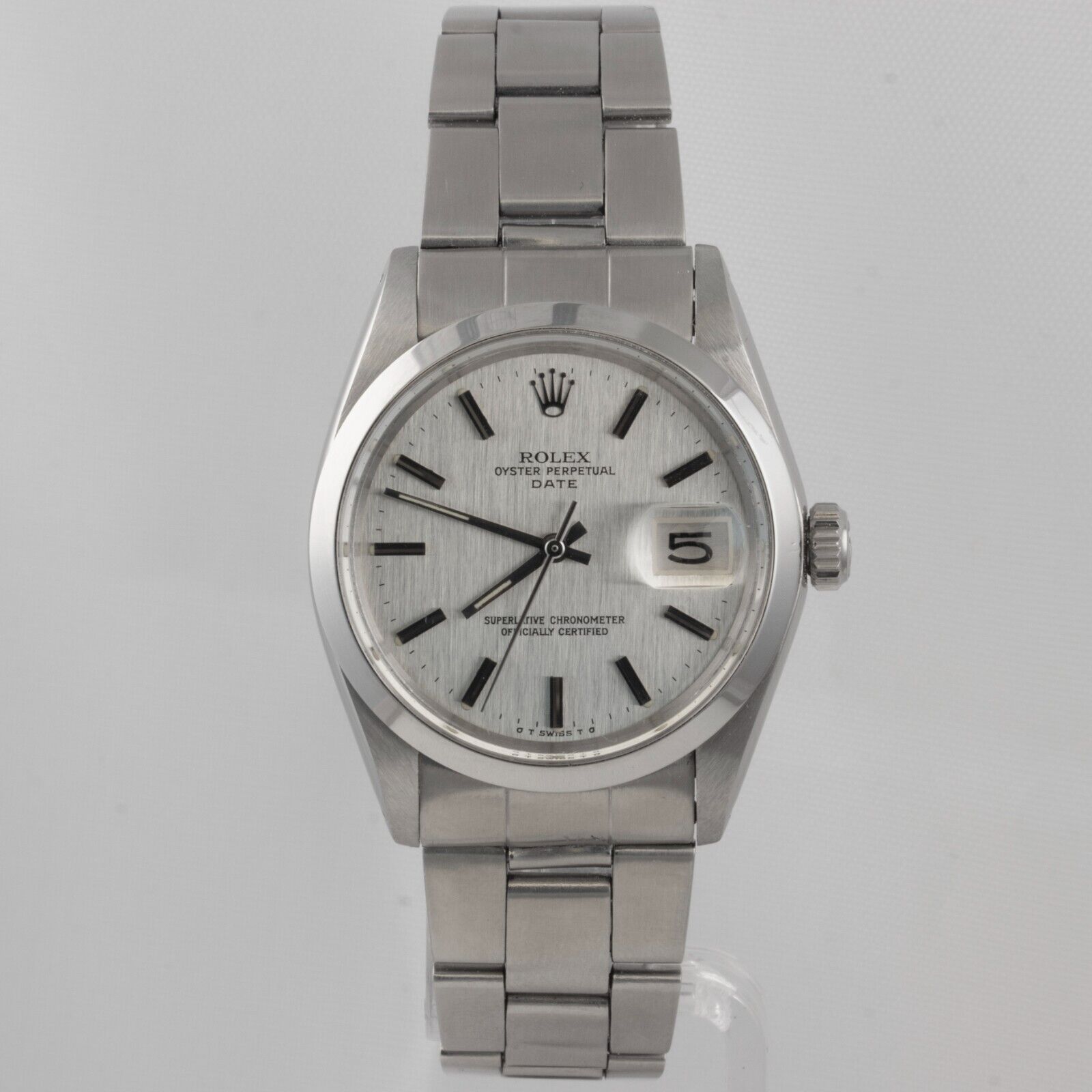 Vintage Rolex Perpetual Date 1500 Stainless Silver Linen Sigma Dial 34mm Watch