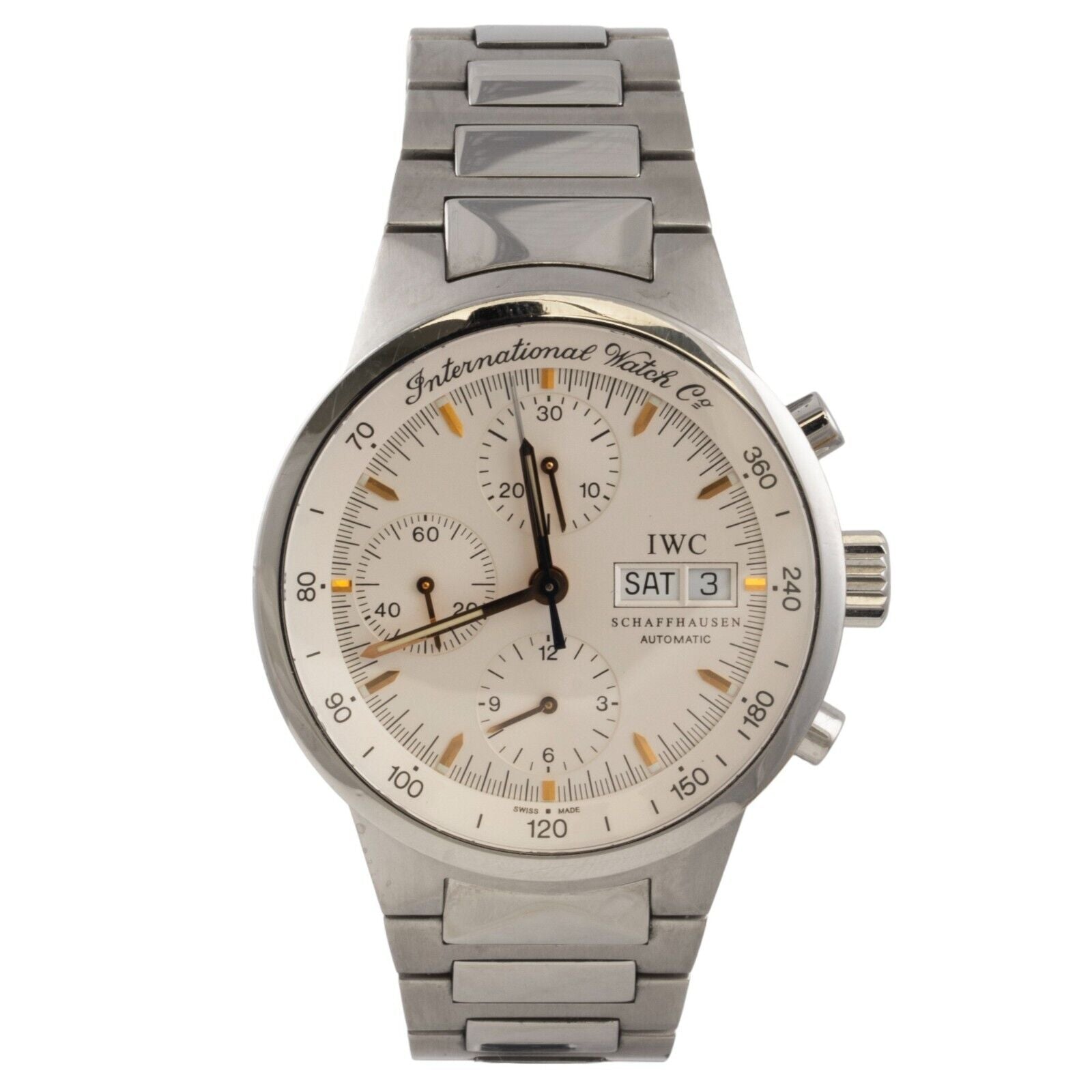 IWC Schaffhausen GST Chronograph Steel White Dial 39mm Watch IW370713 w/ BOX