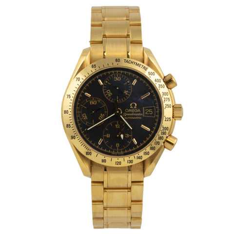 2011 Omega Speedmaster Date 3113.53 18k Yellow Gold Black 39mm Watch BOX PAPERS