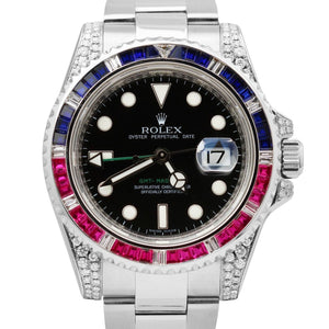 Rolex GMT-Master II DIAMOND Pink/Blue SAPPHIRE Bezel Black 40mm 116710 LN Watch