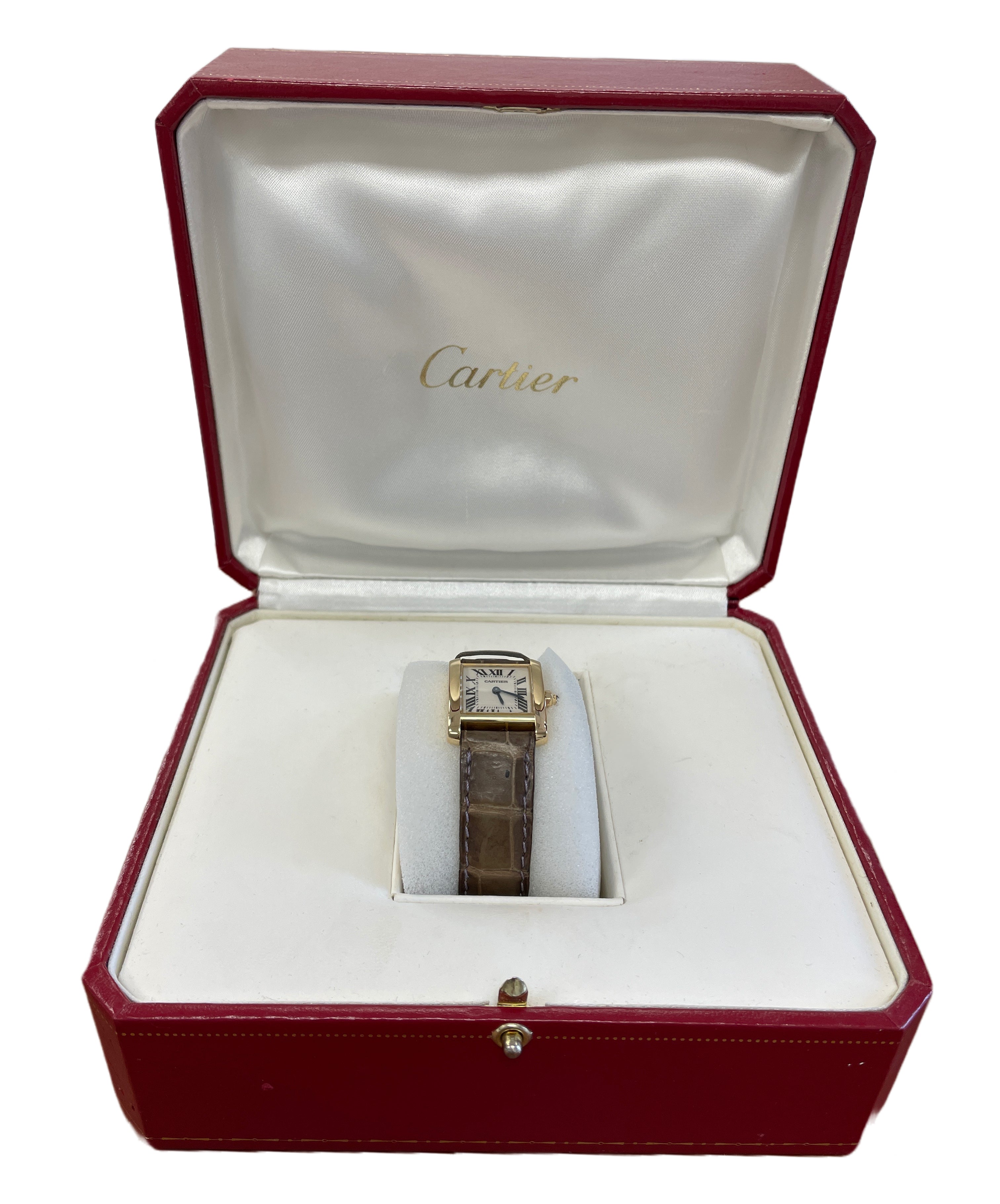 Ladies Cartier Tank Francaise 18k Gold 20mm Ivory Roman Quartz W5000256 2385 BOX