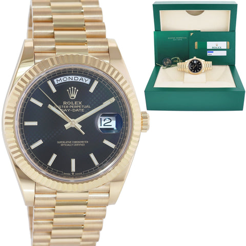 2019 Mint PAPERS Rolex Day-Date 40 President 228238 Black Stick Yellow Gold Watch