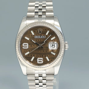 2010 MINT Rolex DateJust Brown Wave 6 9 Diamond 116234 36mm Jubilee Steel Watch