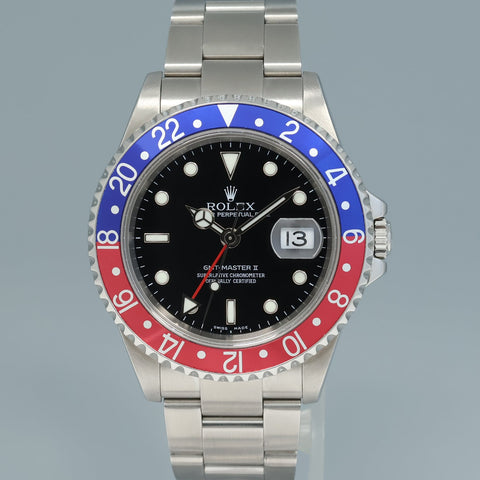 MINT 2005 Rolex GMT-Master 2 Pepsi 40mm Steel 16710 NO HOLES Black Watch Box