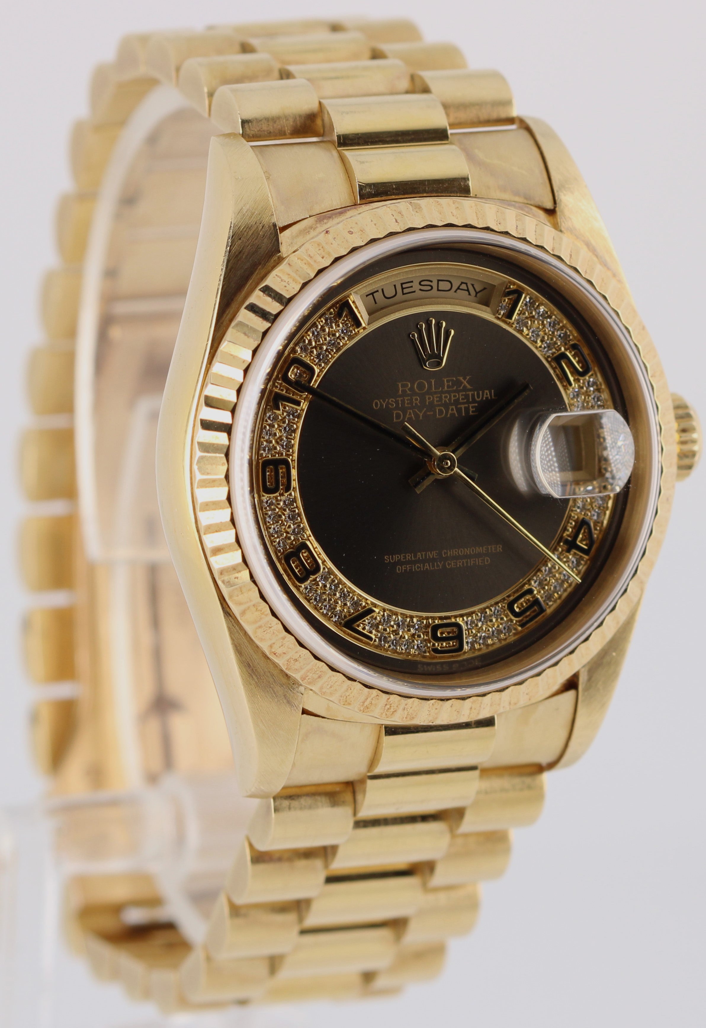 Rolex Day-Date President PAPERS 18k Gold Myriad Bronze DIAMOND 36mm 18238 Watch