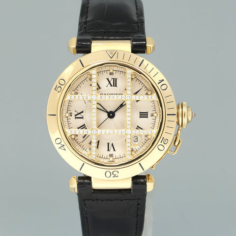 MINT Cartier Pasha Roman 1023 Yellow Gold 38mm Diamond Watch