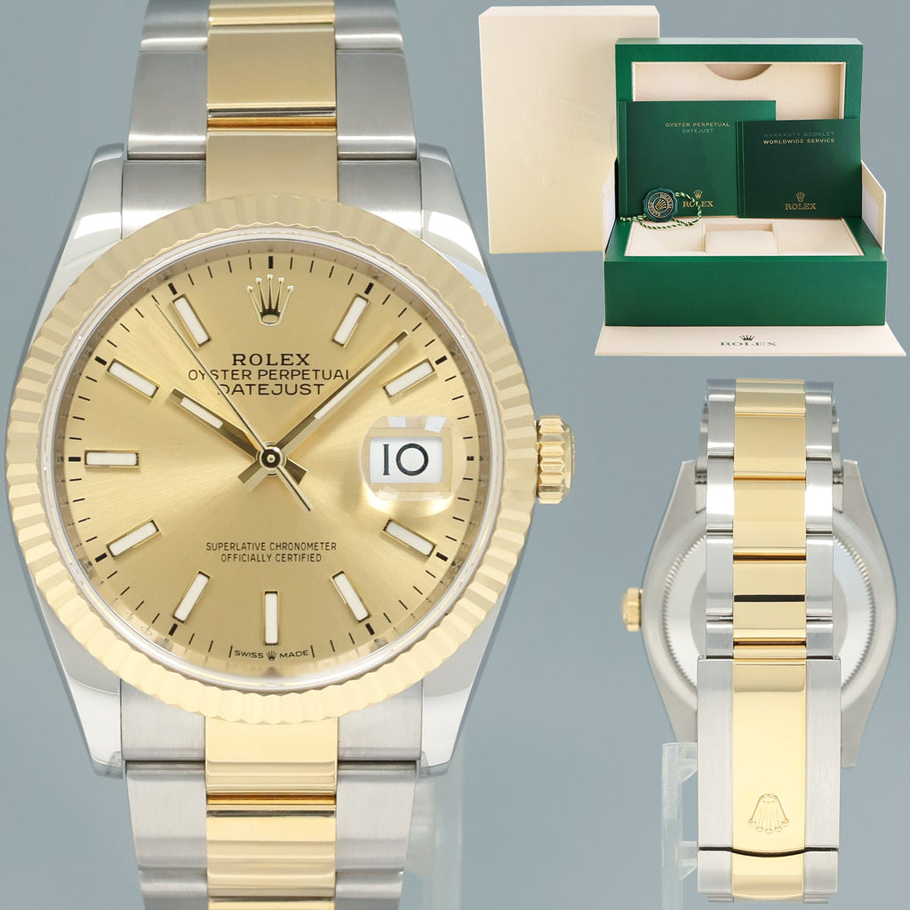 MINT 2021 Rolex DateJust 36mm White Roman Two Tone Yellow Gold 126233 Watch