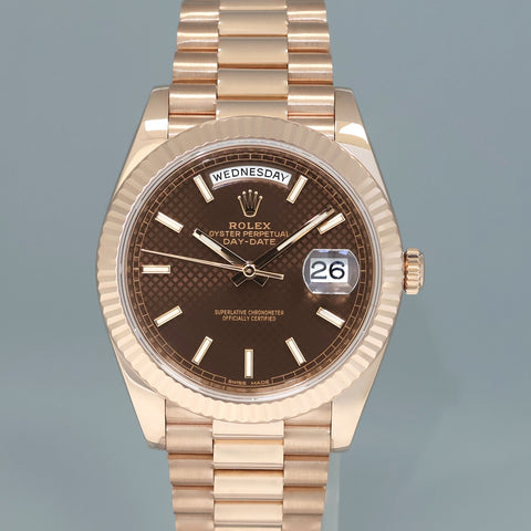 MINT Rolex Day Date President 40mm Rose Gold Chocolate Stick 228235 Watch Box