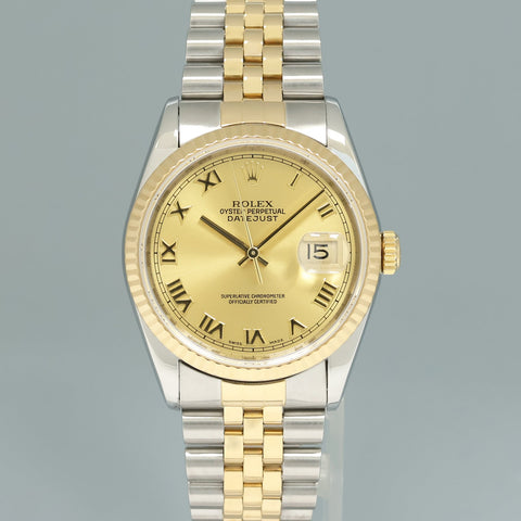 MINT Rolex DateJust Champange Roman 16233 Two Tone Gold Steel Jubilee Watch Box