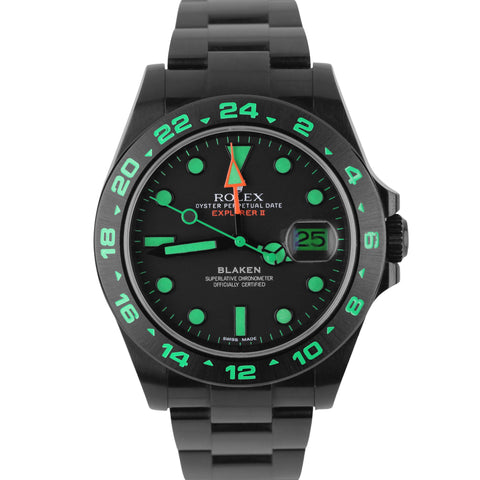 Rolex Explorer II BLAKEN Carbon Matte Black GREEN 42mm 216570 Watch