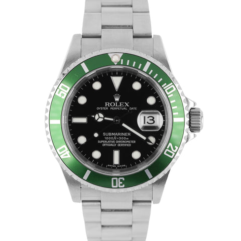Rolex Submariner Date KERMIT Green Stainless Steel Black 40mm 16610 LV Watch BOX