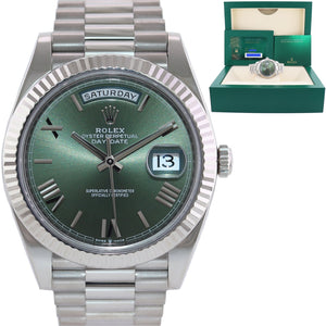 NEW PAPERS 2022 Rolex Day Date 40 White Gold President GREEN OLIVE 228239 Watch