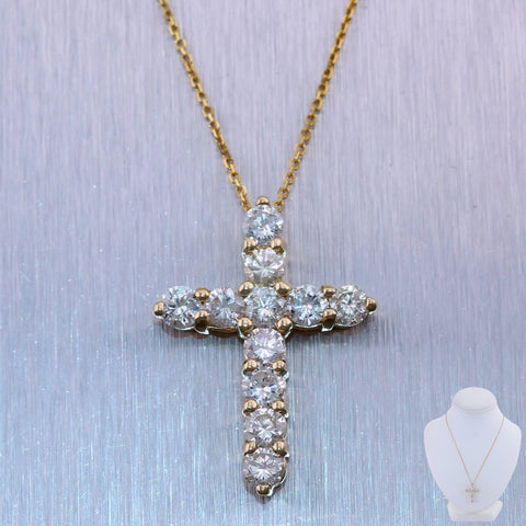 Modern 14k Yellow Gold 2.65ctw Diamond Cross 20" Necklace