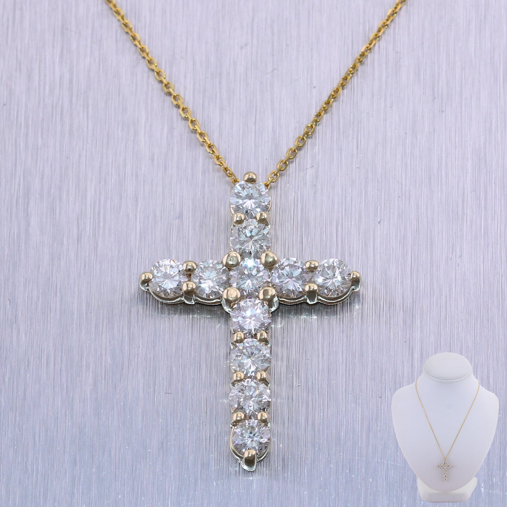 Modern 14k Yellow Gold 3.12ctw Diamond Cross 20" Necklace