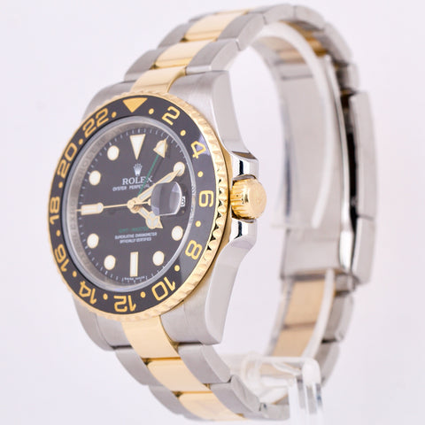 MINT Rolex GMT-Master II 116713 Black Ceramic Two-Tone 18K Gold Stainless 40mm