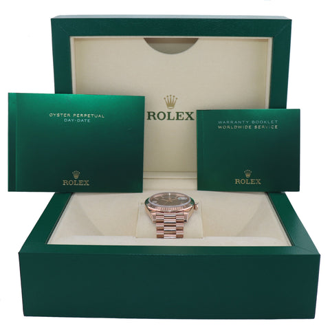 MINT Rolex President 40mm Rose Gold Chocolate Stick 228235 Watch Box