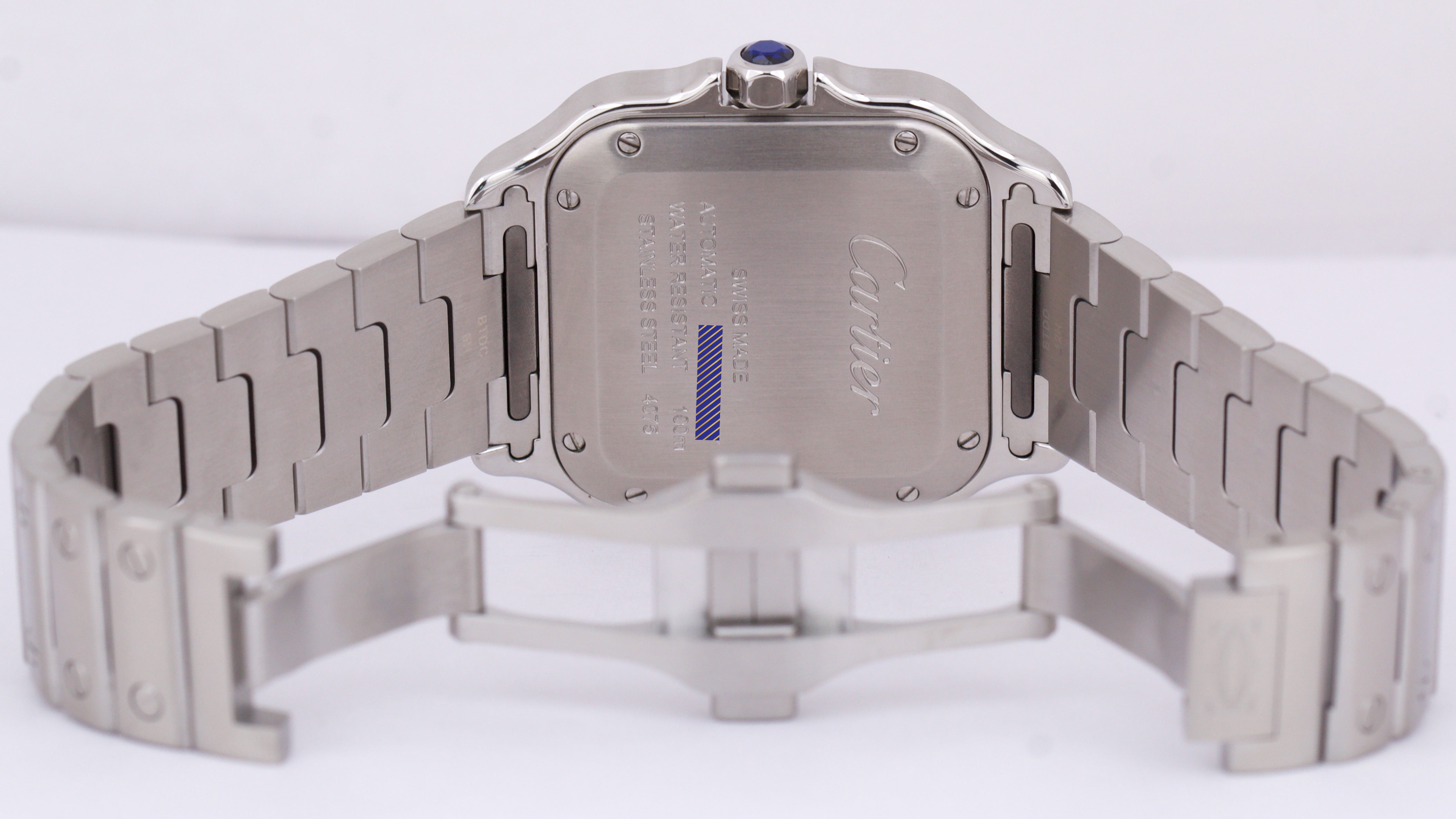 MINT 2023 PAPERS Cartier Santos 35mm Steel BLUE Leather WSSA0063 4075 Watch BOX