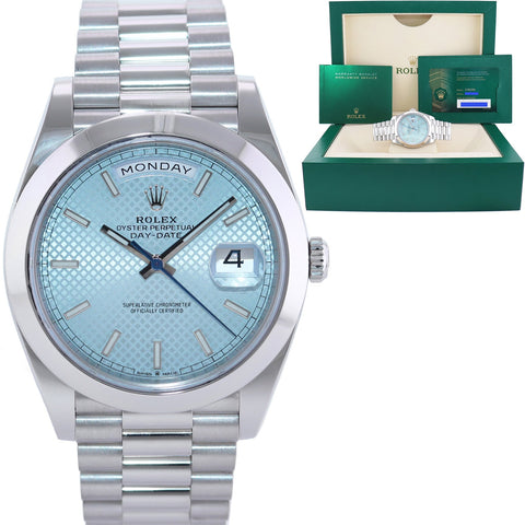 2022 NEW PAPERS Rolex Platinum President Day Date 40 Glacier Blue 228206 Watch