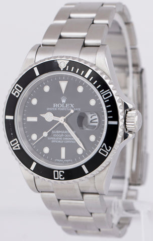 MINT Rolex Submariner Date 40mm Black NO-HOLES Stainless Steel 16610 Watch