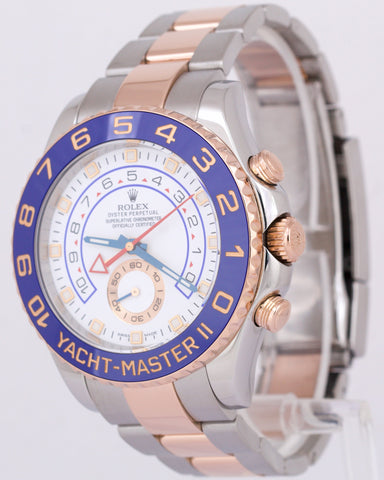 Rolex Yacht-Master II White BLUE HANDS Two-Tone 18K Rose Gold Steel 44mm 116681