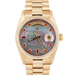 Rolex Day-Date President 36mm MOP RUBY 18K Yellow Gold Fluted Watch 18038