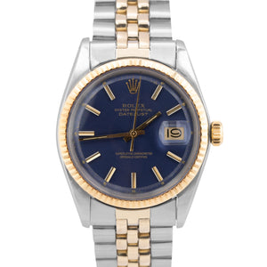 Rolex DateJust 36mm Blue Two-Tone 14K Gold Stainless Steel Jubilee Watch 1601