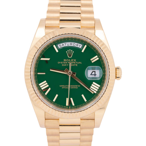 MINT PAPERS Rolex Day-Date President 18K Gold GREEN ROMAN 40mm 228238 BOX