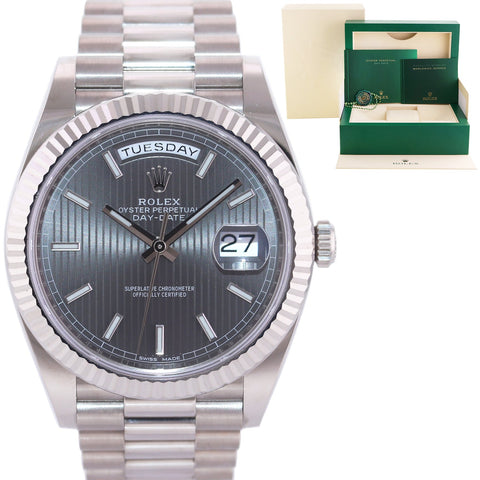 MINT 2020 Rolex Day Date 40 White Gold President Grey Tapestry 228239 Watch Box