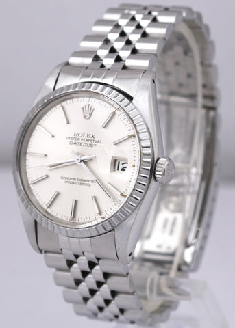 Rolex DateJust 36mm SILVER Engine-Turned JUBILEE Stainless Steel Watch 16030