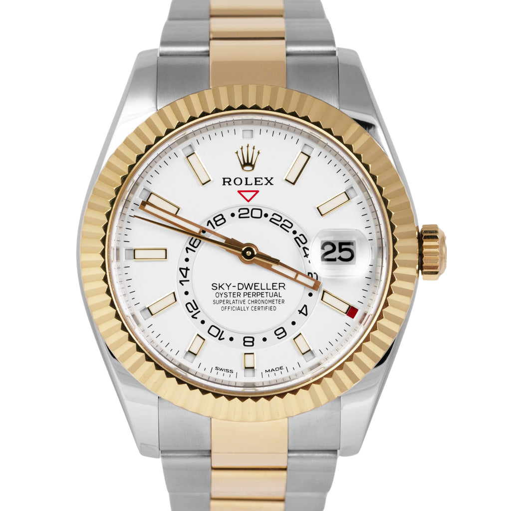 MINT NEW PAPERS Rolex Sky-Dweller White Two-Tone 18K Gold 42mm Oyster 326933 BOX