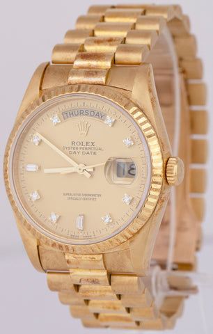 Rolex Day-Date President DIAMOND Champagne Dial 36mm 18K Yellow Gold Watch 18238