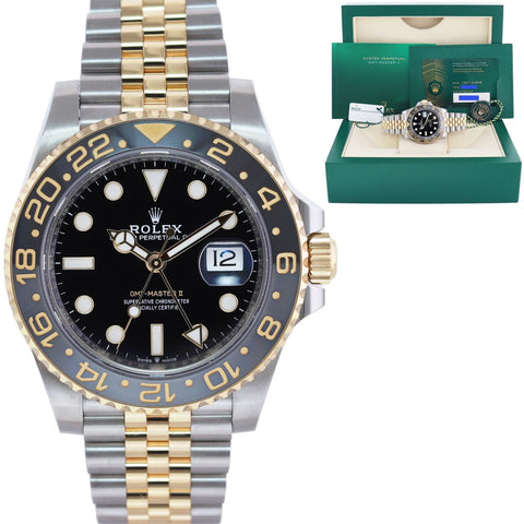 OCT 2023 NEW PAPERS Rolex GMT Master Gold Two Tone Jubilee Black 126713 Watch