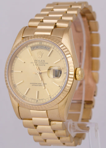 MINT 1988 Rolex Day-Date President CHAMPAGNE 36mm 18K Yellow Gold Watch 18238