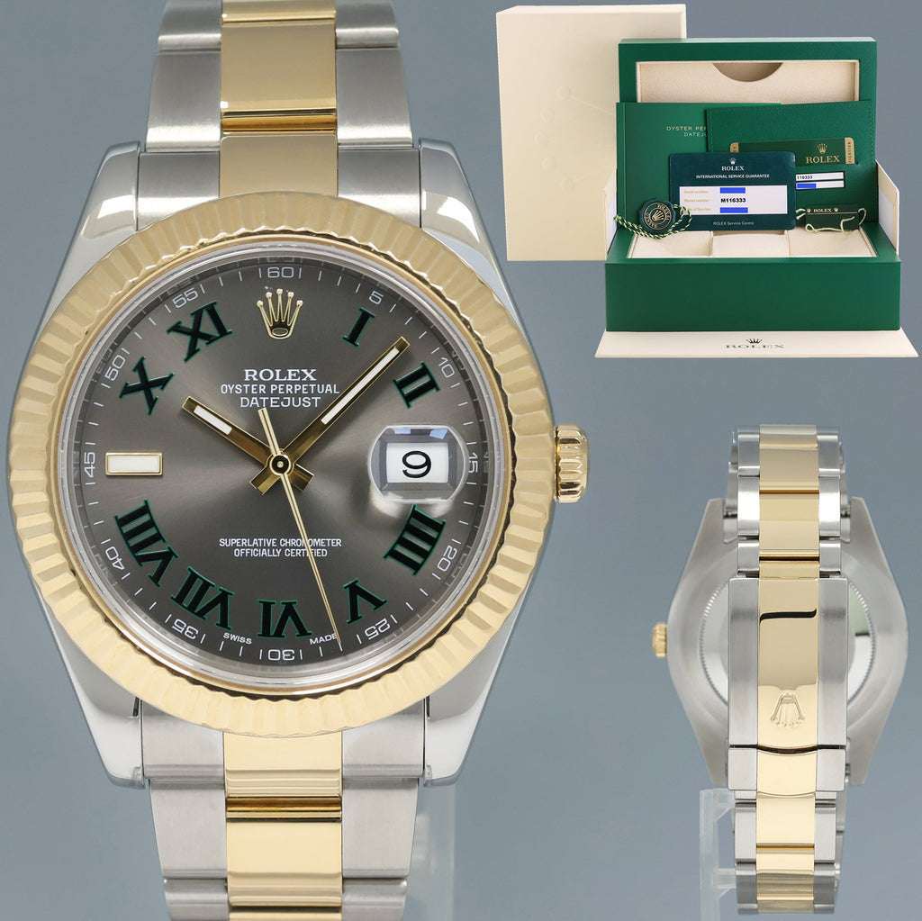 2023 RSC PAPERS Rolex Datejust 2 Wimbledon Slate Roman 116333 Two-Tone Gold Watch