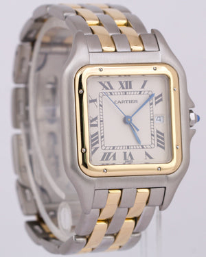 PAPERS Ladies Cartier Panthere TWO ROW 18K Gold Steel 29mm Quartz 83957 BOX