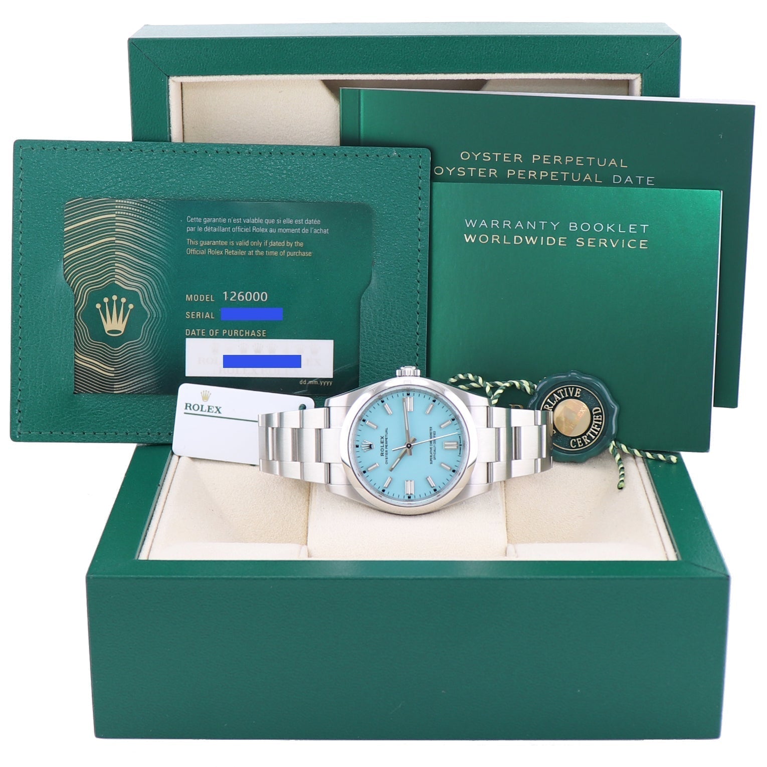 2024 NEW PAPERS Rolex Oyster 126000 Perpetual 36mm TIFFANY BLUE Watch Box