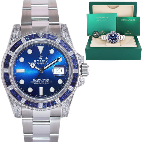 2016 MINT Rolex Submariner Date 116610 Diamond Sapphire Steel Blue Ceramic Watch