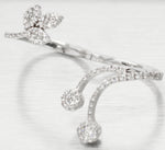 Yeprem 18k White Gold Two-Finger Floral/Leaf 0.94ctw Diamond Ring - Size 7.25