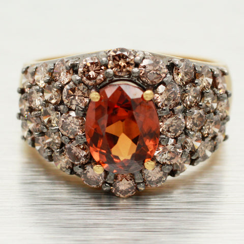 Modern 1ct Citrine & Brown Diamond Engagement Ring - 18k Yellow Gold - Size 9