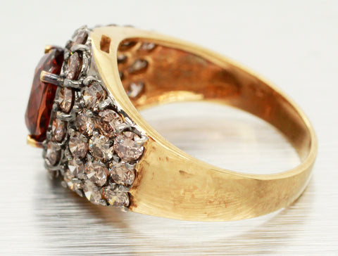Modern 1ct Citrine & Brown Diamond Engagement Ring - 18k Yellow Gold - Size 9