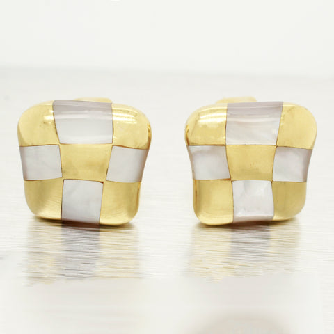 Tiffany & Co Angela Cummings 18k Yellow Gold Mother of Pearl Checkered Earrings