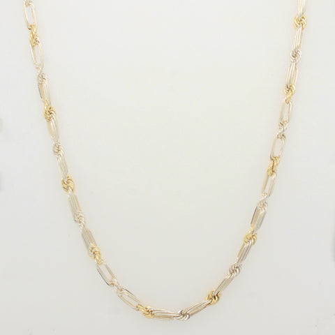 Vintage Rope Bar Chain Necklace - Sterling Silver & 14k Yellow Gold - 18" 15.1g
