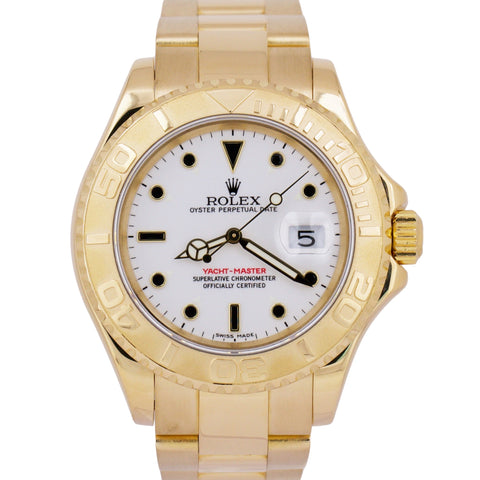 Rolex Yacht-Master 40mm WHITE 18K Yellow Gold NO-HOLES Oyster Date Watch 16628