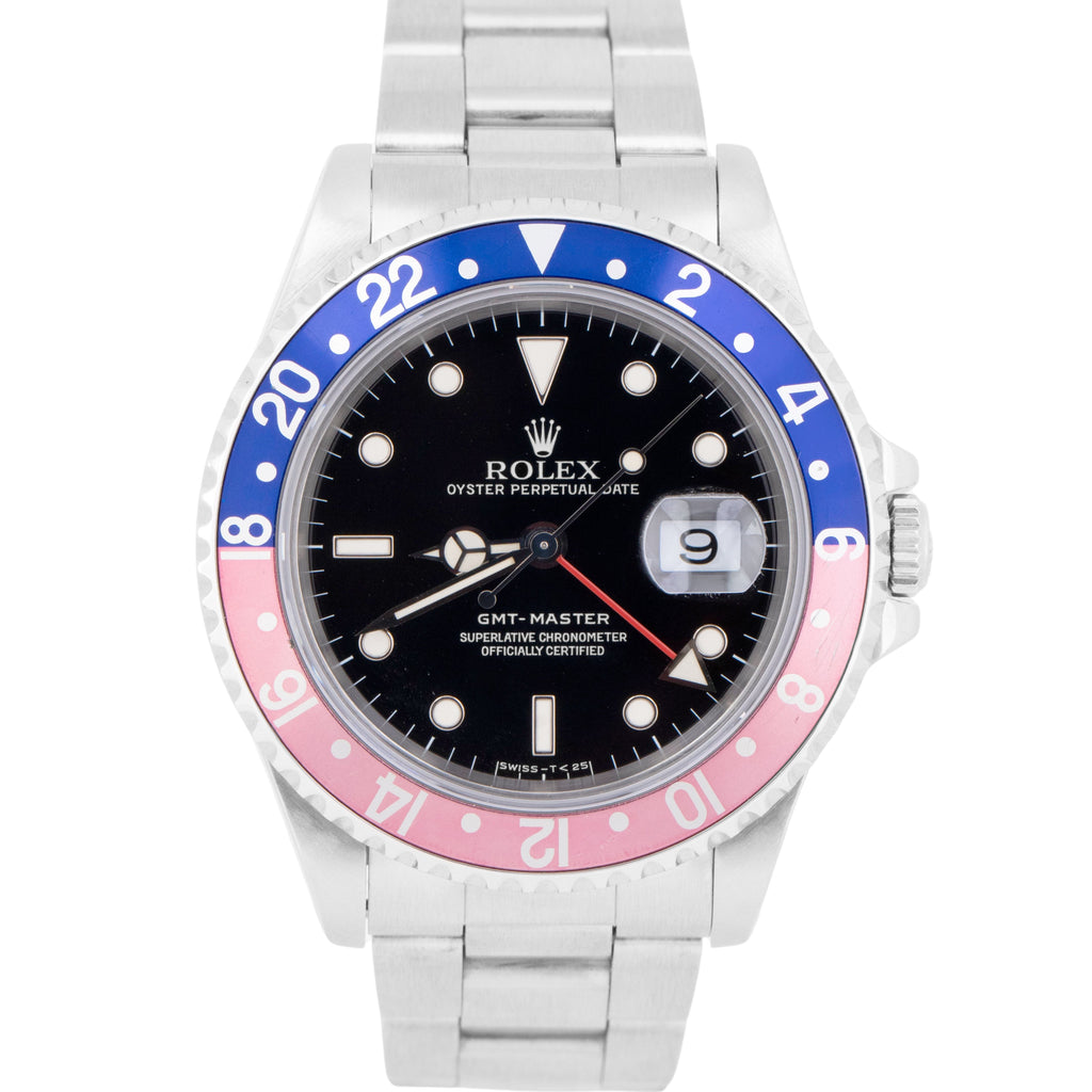 MINT Rolex GMT-Master 40mm PEPSI Black Stainless Steel Blue Red Date Watch 16700