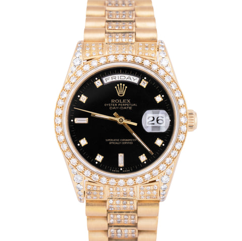 MINT PAPERS Rolex Day-Date President 36mm Black Diamond BUST DOWN 18238 BOX